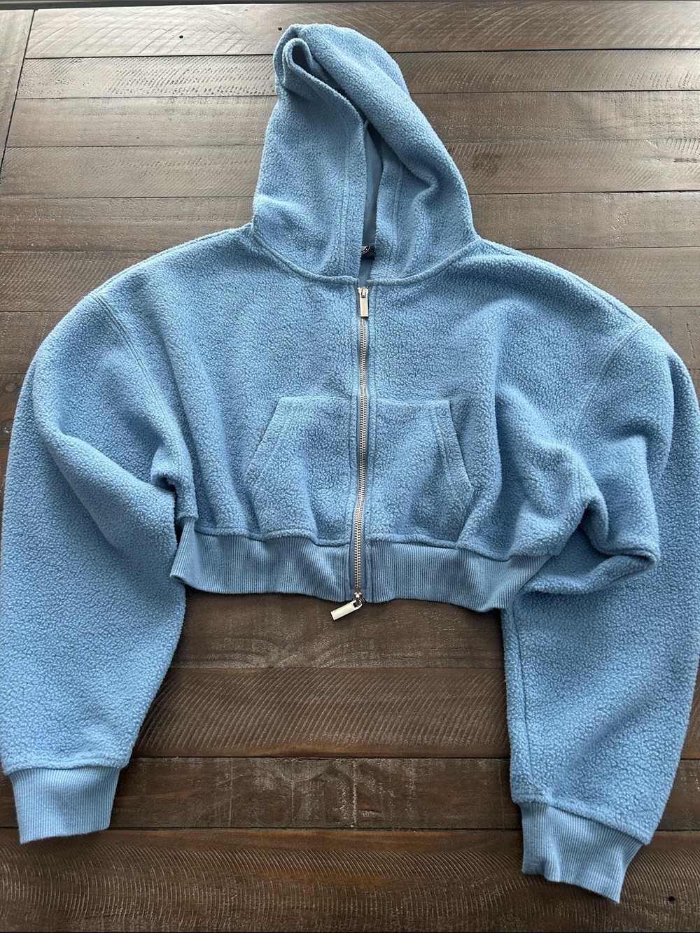 PacSun Light Blue Cropped Sherpa Zip Hoodie